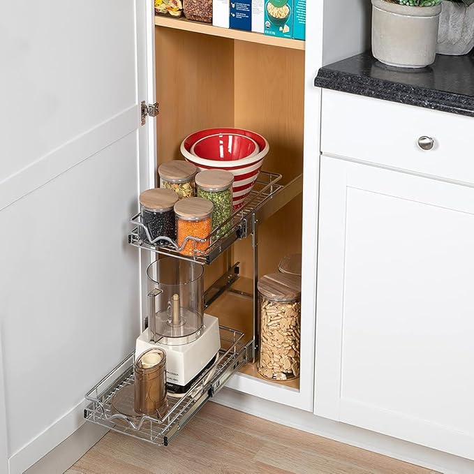 HOLDN’ STORAGE Pull Out Cabinet Organizer 2 Tier – Heavy Duty Metal with Lifetime Limited Warranty -Anti Rust Chrome Finish -8.5" W x 21" D x 16-1/2"H