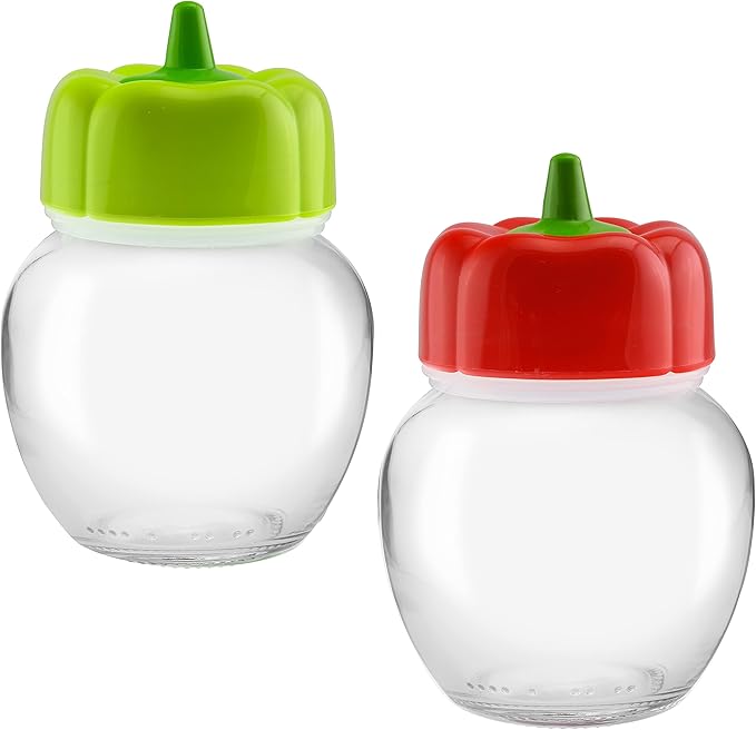 Seasoning Shaker Perforated Top Shaker For Parmesan Cheese, Pepper, Kosher Salt, Glass Jar With Cute Pepper Lid, Dishwasher Safe - 7oz - Set Of 2