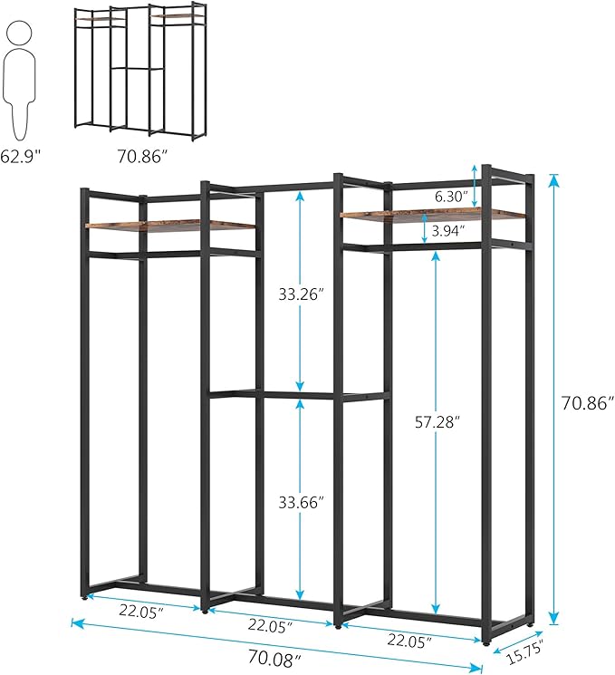 Tribesigns Garment Rack Heavy Duty Clothes Rack, Free Standing Closet Organizer with Shelves and Hanging Rod, Large Metal Clothing Rack for Hallway, Bedroom, Max Load 500Lbs (Dark Black)