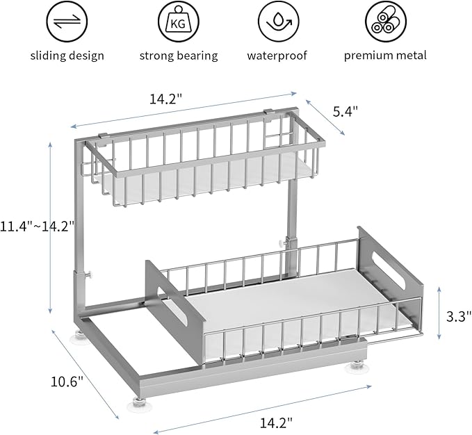 Under Sink Organizer Storage 2-Tier Premium Metal Pull-Out Racks, Height Adjustable, Easy Installation | Kitchen & Bathroom Organizers Pack of 1