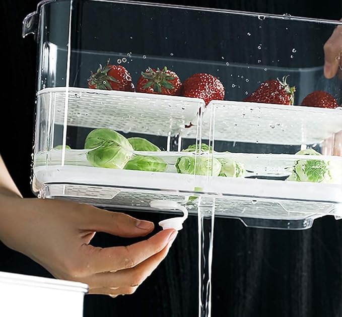 Fridge Produce Saver Containers - Storage Bins for Freezer With Lids and Removable Drain Tray - Fresh Keeper Organizer - 2 Pack