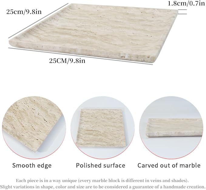 Natural Beige Travertine Marble Luxury Tray,for Kitchen Sink,Bathroom Soap Bottles,Makeup,Towel Organizer Tray