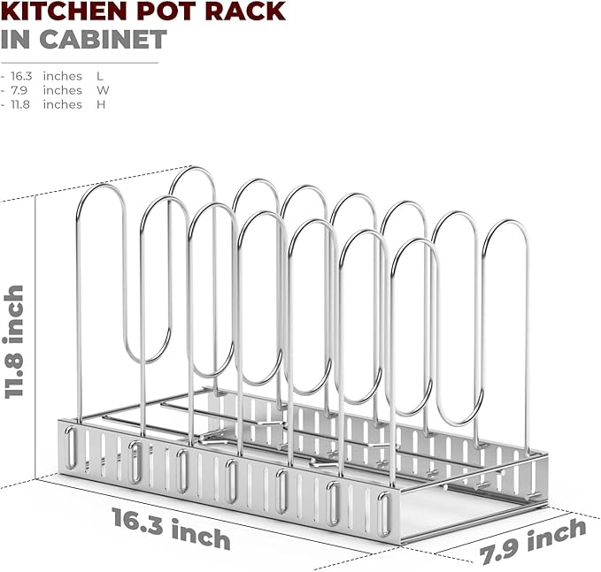Vdomus Pot Rack Organizer - 3 DIY Methods, Pan and Lid Storage for Cabinet Organizing, 8+ Pot and Pan Holder, Adjustable Pot Rack Lid Holder (Silver)
