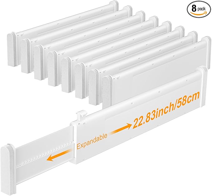HiYZ Expandable Drawer Dividers, Large Kitchen Utensils Drawers Divider, 2.36" High Adjustable Drawer Organizers Separators for Clothing,Kitchen Utensils,Tools,8 Long Dividers(12.6"-22.8")