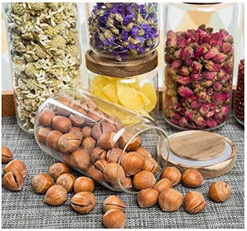 250ML 8.5OZ Glass Storage Container jars with Sealed Wooden Lids Glass Canister Kitchen Food Storage Containers for Coffee Beans Loose Tea Leaves Nuts Sugar Candy Spice Cookies