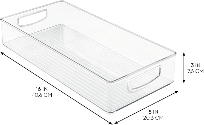 iDesign Stackable Plastic Pantry Bins with Handles - Storage Bins for Organizing Kitchen - Set of 2 - Clear
