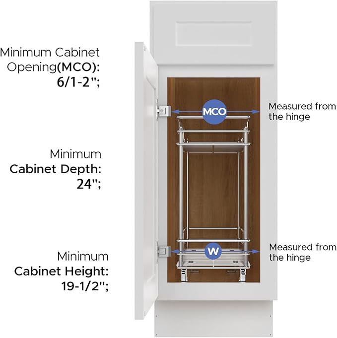 LOVMOR Pull Out Cabinet Organizer and Storage (5" W x 21" D) 2-Tier Pull Out Shelf Storage for Kitchen Base Cabinet Silver(5" W x 21" D, Silver, Roll on Top)