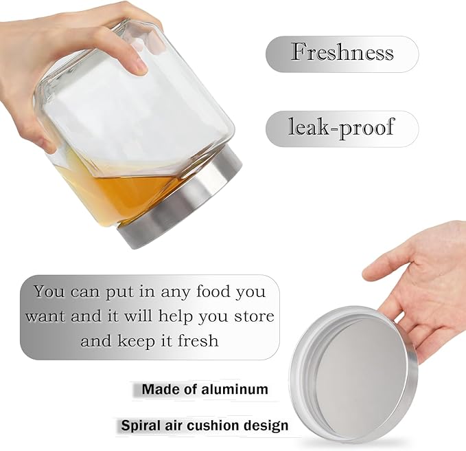 Square Glass Jars,4 Pack Food Storage Containers Glass Jars with Metal Lids 37 Oz Glass Jars Airtight Glass Canisters Kitchen Storage Jars ,Glass Canisters for Coffee, Spices Storage Jars Airtight Squ