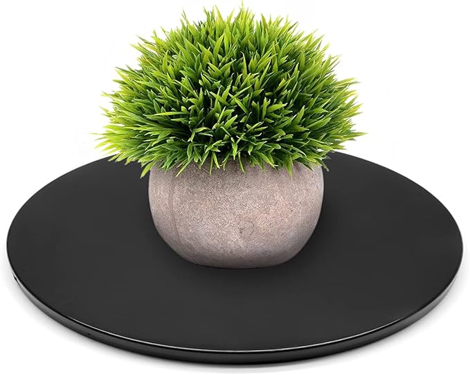 Jersvims 8 Inch Acrylic Turntable Platter, Black Turntable Organizer Round Rotating Plate for Kitchen Pantry Cabinet Desk Rack Spice Cake Cookie Decorating