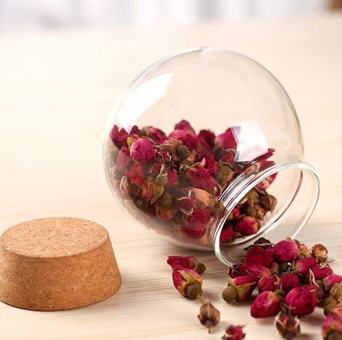 500ml/17oz Round Clear Glass Jar Food Wood Storage Jar Containers With Wood Cork Stopper Kitchen Snack Sealed Can for Tea Coffee Beans Candy Nuts Dry Flower