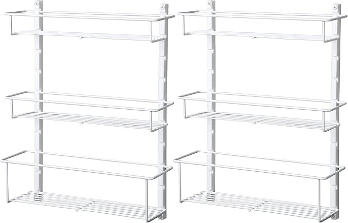 ClosetMaid Adjustable 3 Shelf Spice Rack Organizer Kitchen Pantry Storage for Cabinet Door or Wall Mount with Metal Shelves, White (2 Pack)