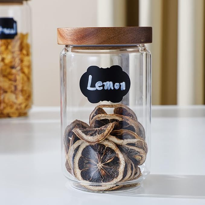 Glass Storage Jars Set of 3, 25 OZ HIgh Borosilicate Glass Containers Kitchen Food Canisters with Acacia Wood Lids for Coffee Beans/Sugar/Tea/Nuts