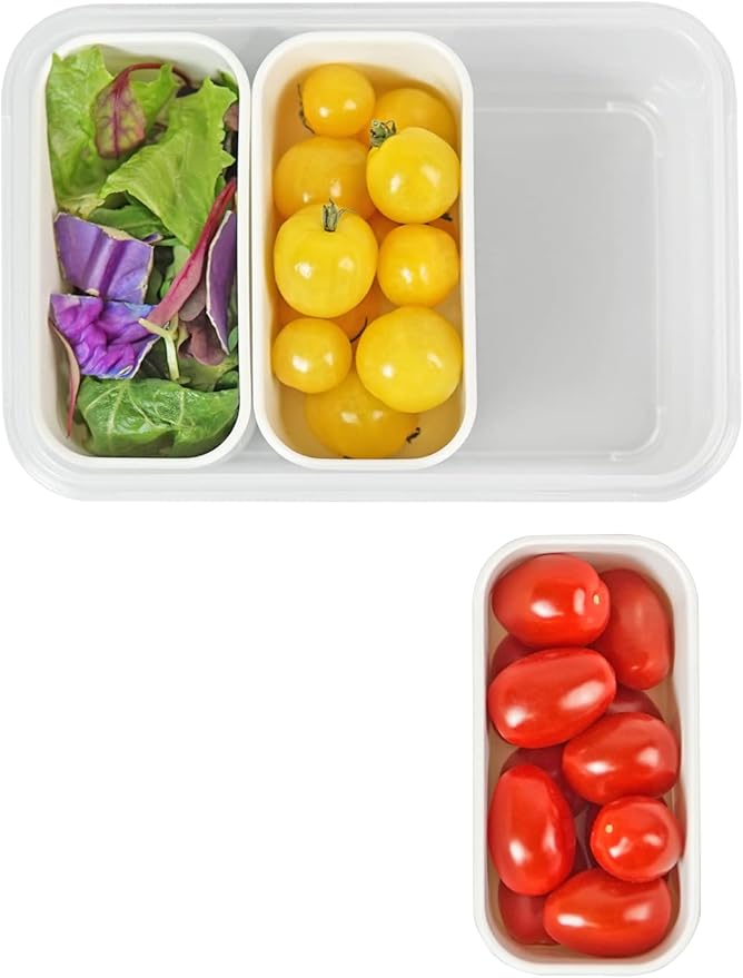 carrotez Food Storage Containers with 3 Removable Compartments, Food Prep Container with Airtight Lids, Portion Control Container, Microwave Safe, Reusable, 4.64 Cup (1100ml)