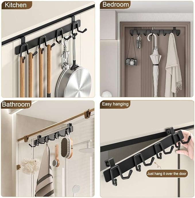 2 Pack Over The Cabinet Door Hook - for Doors up to 3/4''(2cm) Thickness, Back of Cabinet Door Rack Hanger Organizer for Coats, Hats, Bathroom Towels, Kitchen Utensils