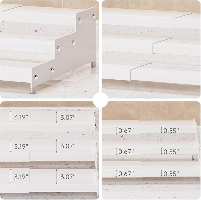 Premium Spice Rack Organizer for Countertops - 3-tier space-saving kitchen organizer for spice jars, oil bottles and utensils 2 Packs White (modern rust-resistant design)