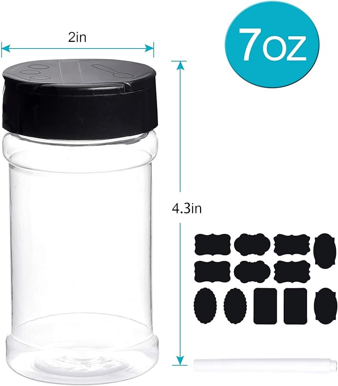 Spice Bottles, Dabacc 20Pcs 7oz Clear Plastic Container Jars with Lids Labels for Kitchen Storing Spice Powders Dry Goods Peanut Butter BPA free