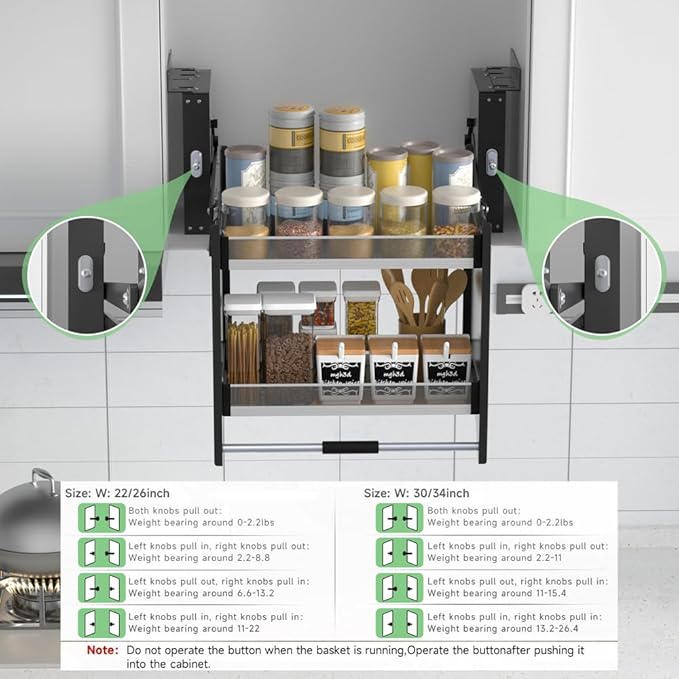 Pull Down Shelf for Kitchen Upper Cabinet, Heavy Duty Cabinet Organizer Large Storage Space, 26-28 Inch Width, White