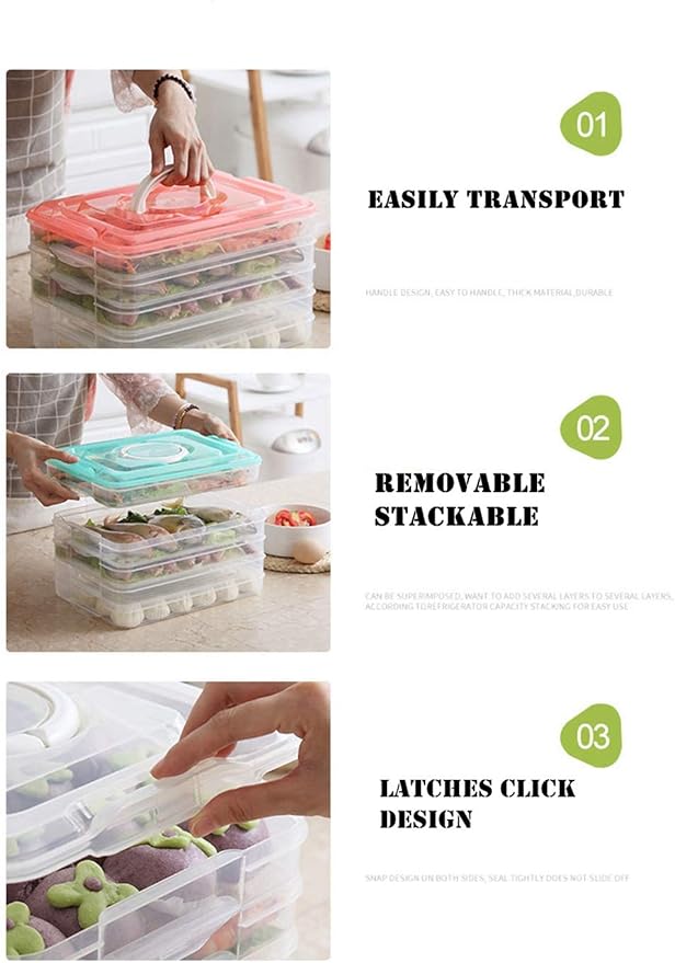 Food Refrigerator Storage Containers with 2 Lids, 4 Layer, Stackable Handheld Carrier for Snack, Cookie, Meat, Bacon, Charcuterie, BPA Free (Transparent 4 tier)