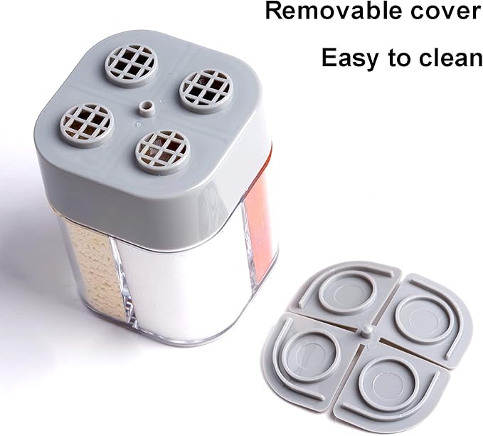 2 Pack 4 in 1 Spice Container Salt and Pepper Shaker Transparent Seasoning Shaker Can Filter Lumps Spice Jars for Home Restaurant Camping Travel Cooking BBQ