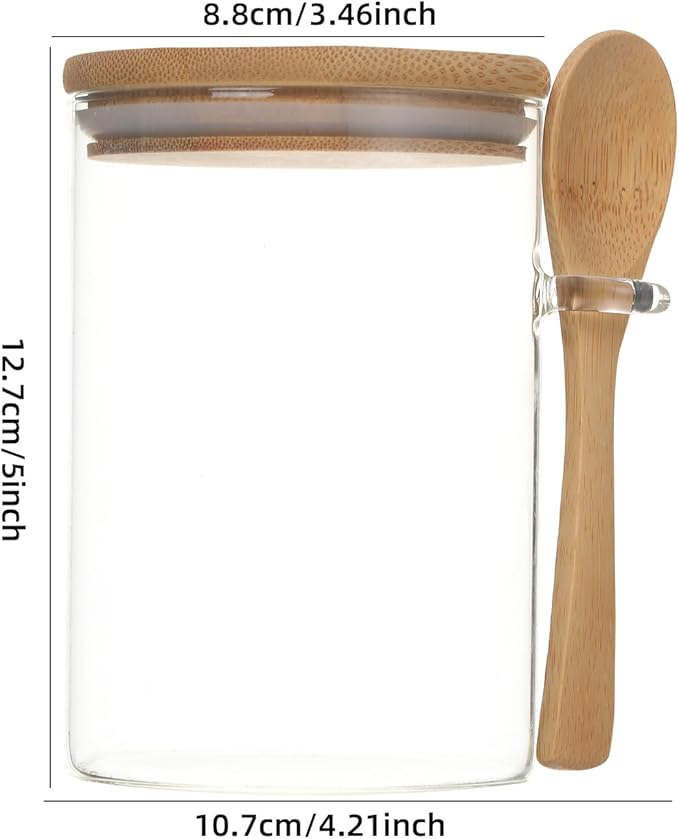 Lassos Boutique 1PC Glass Canister Jar with Bamboo Lid and Spoons for Food Storage, Organization for Coffee Beans, Tea, Flour, Salt, Nuts, Cookies, Oatmeal, 15 fl oz (450ml)