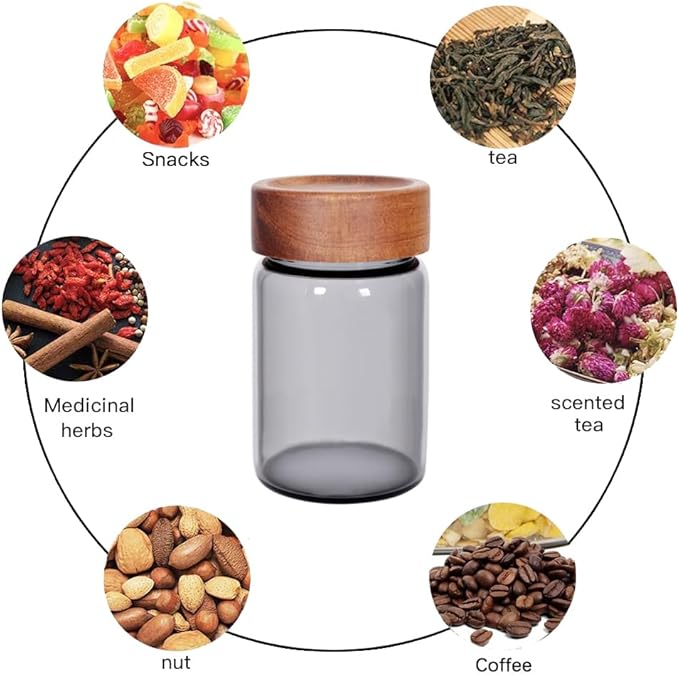 SAIOOL 6 Pcs Small Grey Glass Spice Jars with Label,High Sealing Threaded Mouth, 8.79oz /260ml*6,Empty Cylinder Spices Bottles,Storage Jars with Airtight Screw Lids,Retro Style