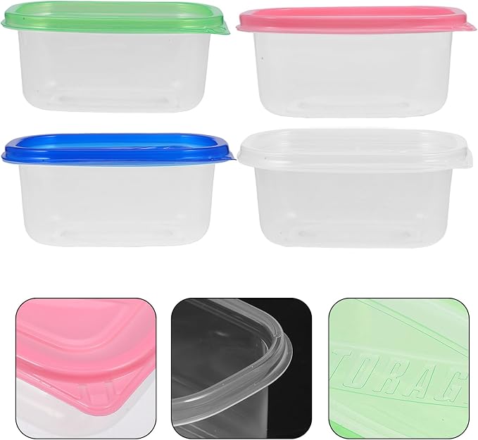 Toyvian 12pcs Food Storage Containers with Lids Rectangular Plastic Lunch Boxes Disposable Food Container Kitchen Sealed Box for Fruit Cake 280ML (Green,Blue,Transparent,Pink)