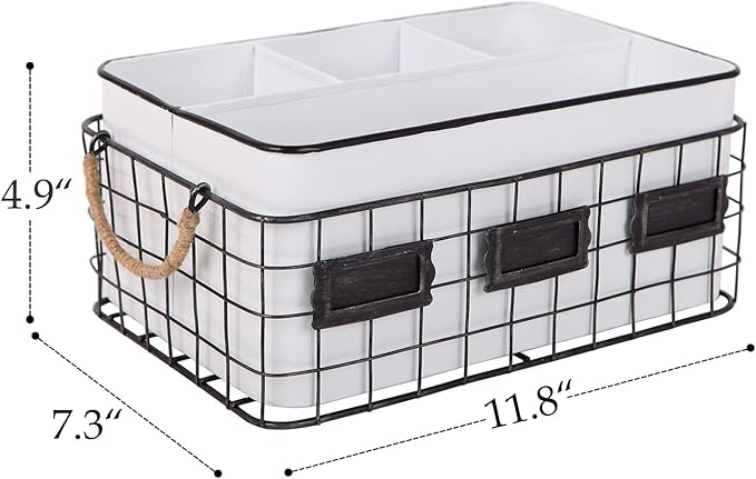 NIKKY HOME Farmhouse Utensil Caddy for Parties, Flatware Holder for Countertop, Rustic Metal Silverware Cutlery Caddy for Kitchen, Dining, Outdoors, Picnics, Parties - White