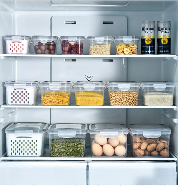 Fruit Vegetable Storage Containers for Fridge,3 PCS Produce Saver Containers for Refrigerator Organizer Bins,Plutuus BPA free Plastic Produce Keepers with Lid & Colander for Salad Berry Lettuce