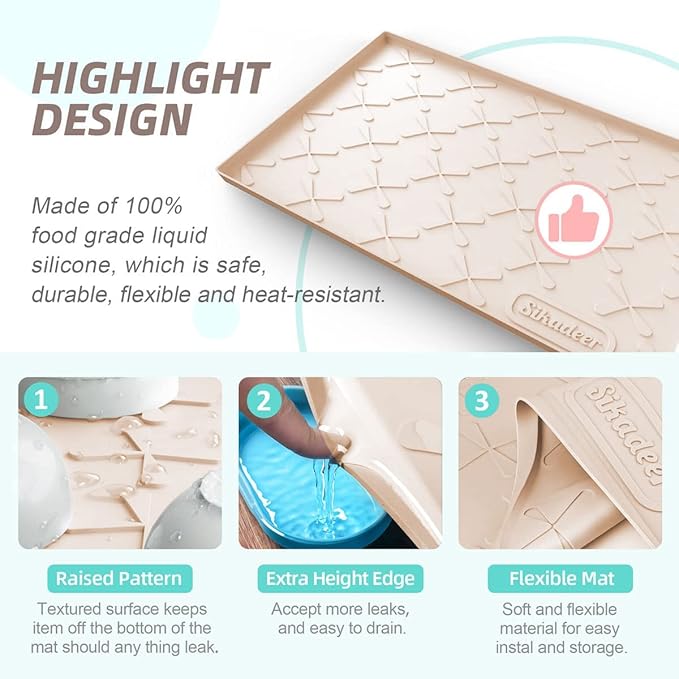 SIKADEER Waterproof Under Sink Mat 40" x 22", Silicone Mat Kitchen Cabinet Liner and Drawer Shelf, Sink Protector for Kitchen Organizers and Storage, Flexible Sink Drip Tray