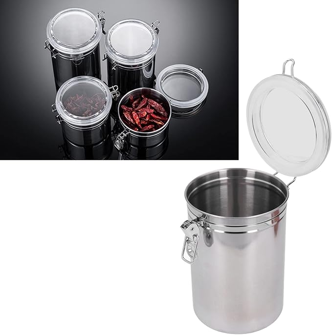 Stainless Steel Canisters for the Kitchen Food Storage Container Sealed Can with Clear Lid for Kitchen Counter Tea Sugar Coffee Candy(4#)