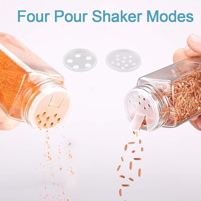 14 Glass Spice Jars with Bamboo Airtight Lids and 5 Types of Spice Labels-4oz Empty Square Spice Bottles with Shaker Lids and Silicone Collapsible Funnel,Test Tube Brush,Bamboo Spoons