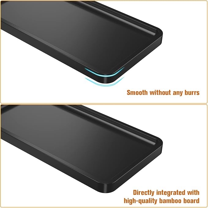 Weenson Bathroom Vanity Trays for Countertop Toiletries Decor Candle Perfume Makeup, Kitchen Tray for Soap Dispenser Spice Salt Oil, Black Tray for Toilet Tank Nightstand Coffee Set of 2