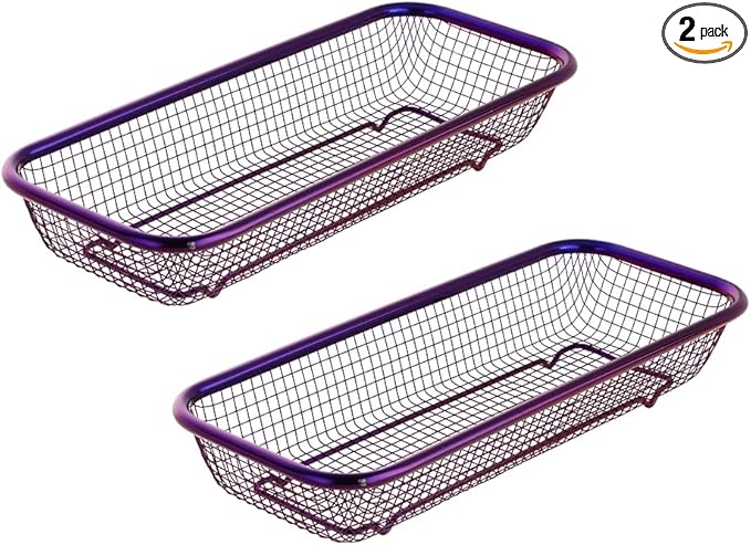 Kitchen Flatware Drawer Organizer, 2pcs Stackable Mesh Cabinet Storage Basket, Stainless Steel Kitchen Utensils Filter Drying Rack Holder for Knives, Fork, Spoon Chopsticks (Purple)