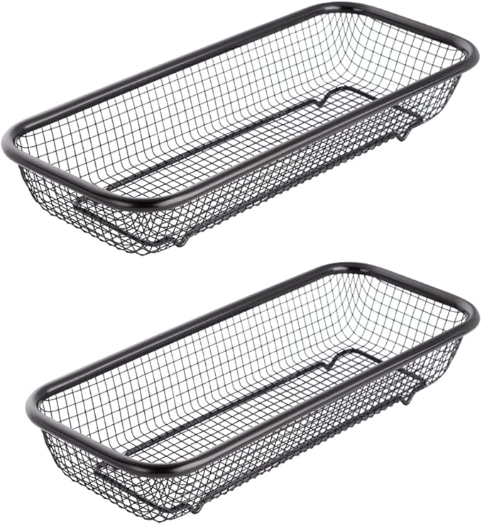 Kitchen Drawer Organizer, Stainless Steel Storage Container Metal Cabinet Storage Basket for Holding Silverware Kitchen Utensil, Pack of 2, Black