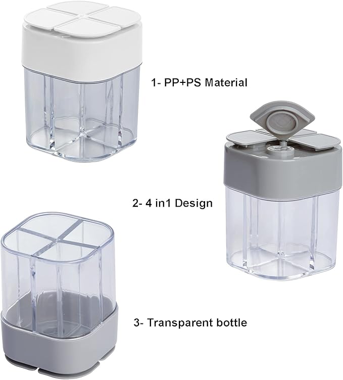 2 Pack 4 in 1 Spice Container Salt and Pepper Shaker Transparent Seasoning Shaker Can Filter Lumps Spice Jars for Home Restaurant Camping Travel Cooking BBQ