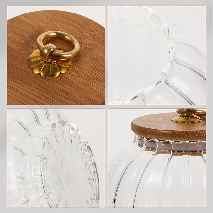 PRETYZOOM Glass Pumpkin Jar with Airtight Lids, 800ml Clear Canister, Pumpkin Shaped Candy Jar, Kitchen Countertop Food Storage Jar for Sugar, Coffee, Loose Tea
