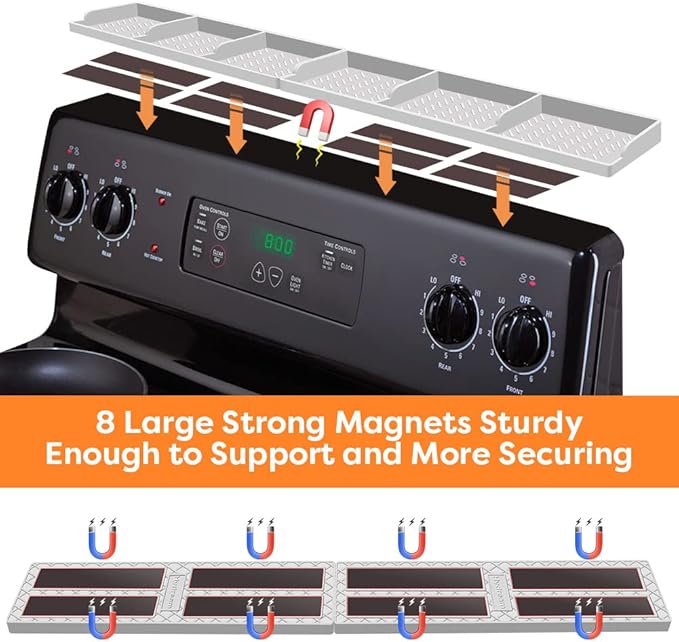 Stove Top 30 Inch Magnetic Silicone Shelf Over the Stove Spice Rack Kitchen Organizer for Above Stovetop Light Grey