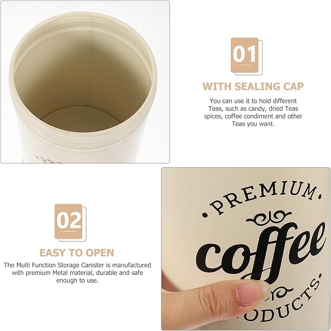Luxshiny Metal Food Storage Jar with Airtight Lid Multi-Function Kitchen Container Vintage Sealed Canister for Coffee Bean Loose Tea Sugar Candy Pasta (1.2L Ivorywhite)