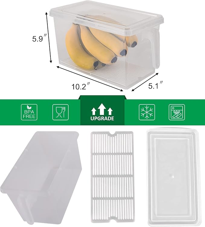 Sooyee Produce Saver Containers for Refrigerator with Drain Tray, 5L x 4 Stackable Fruit Storage Containers for Fridge,Vegetable Storage Keep Fresh for Lettuce,Salad,Berry, Salad,Meat and Fish