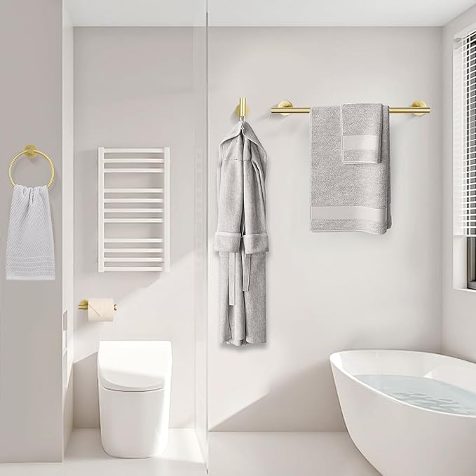 YACVCL 10 Pieces Bathroom Hardware Set Gold, 27.5 Inch Bathroom Towel Holder Set SUS304 Stainless Steel Towel Bar Set Wall Mounted Brushed Gold Bathroom Accessories Set