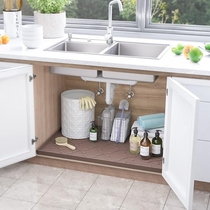 SIKADEER Waterproof Under Sink Mat 31" x 19", Silicone Mat Kitchen Cabinet Liner and Drawer Shelf, Sink Protector for Bathroom Organizers and Storage, Flexible Sink Drip Tray