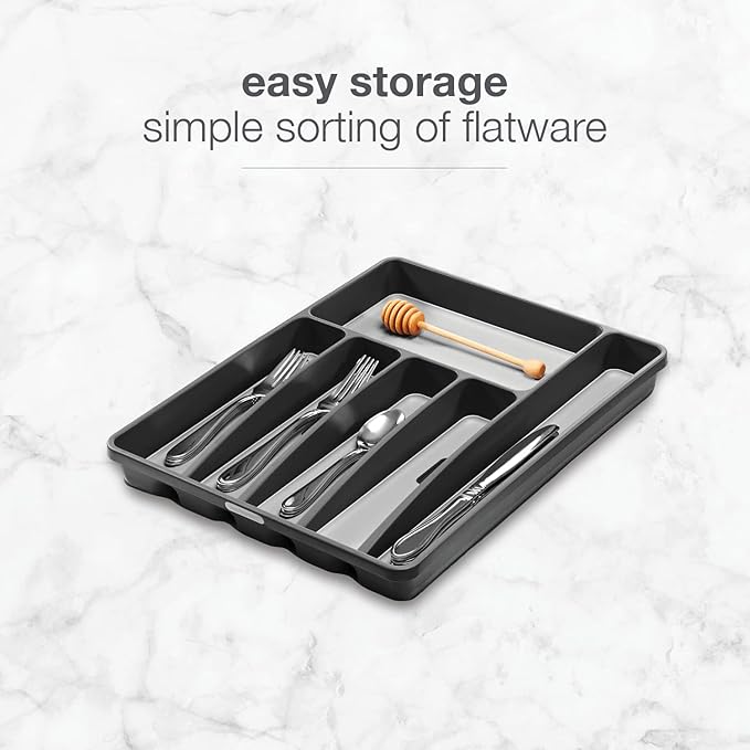 madesmart Classic Large Silverware Tray - Granite |CLASSIC COLLECTION | 6-Compartments| Kitchen Drawer Organizer | Soft-Grip Lining and Non-Slip Rubber Feet | BPA-Free