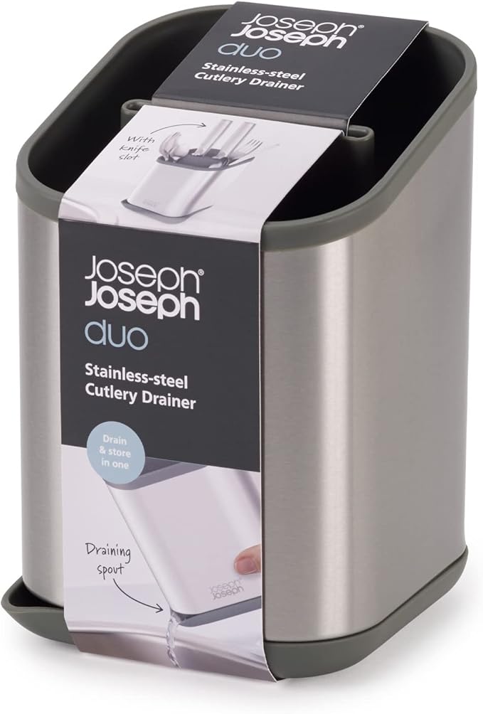Joseph Joseph Duo Stainless Steel Silverware Flatware Drainer, Kitchen Utensil Organizer