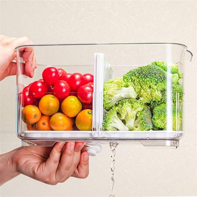 Refrigerator Organizer Bins, Stackable Freezer Lettuce Keeper with Lids and Removable Drain Tray Food Storage Containers for Fridge Freezer Cabinet Kitchen Organization - 4 Pack