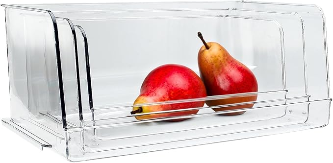 SIMPLEMADE Clear Refrigerator Organizer Bins - Clear Bins for Fridge, Containers for Fridge and Freezer, Multipurpose Storage for Kitchen, Office, Bathroom, Pack of 3 (Design 1)