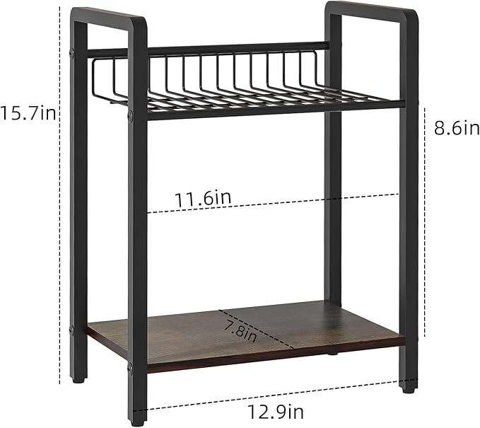 2-Tier Kitchen Counter Shelf Organizer – Metal Mesh & Wood Board, Large Storage Space, Easy to Install Countertop Organizer for Kitchen, Coffee Station, and Office