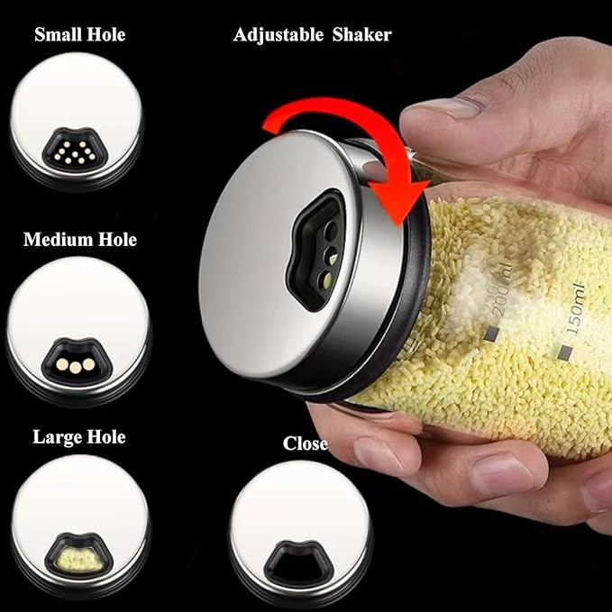 10 oz Salt and Pepper Shakers Set with Adjustable Outlet Holes Clear Glass Bottle Spice Seasoning Cans Jar for Kitchen Decor and Home Restaurant BBQ Camping Farmhouse Kitchen Accessories(4 Pcs, 300ML)