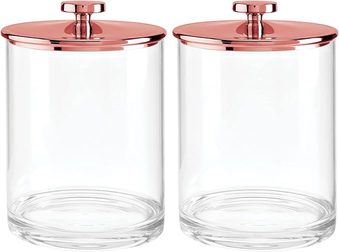 mDesign Large Modern Kitchen Apothecary Storage Organizer Canister Jars - Plastic Containers - Organization Holder for Pantry, Counter, Cabinet, Cupboard, Lumiere Collection, 2 Pack, Clear/Rose Gold