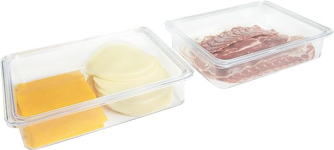 Kitchen Spaces Stackable Fridge Storage Containers, Compact Organizers with Lids for Kitchen and Pantry, Keep Deli Meats and Cheeses Fresh, Clear and Sturdy Food Bins, 2 Pack, Hand Wash Only