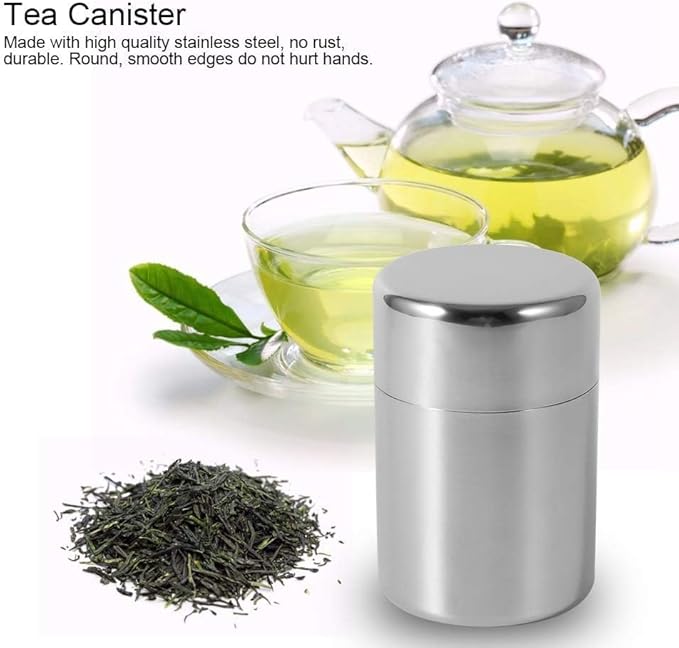 Tea Tins Canister, Stainless Steel Tea Canisters 450ml/15oz Tea Storage With Airtight Double Lids, Metal Canister Kitchen Canisters For Loose Tea, Coffee, Candy, Sugar, Herbs And Spices
